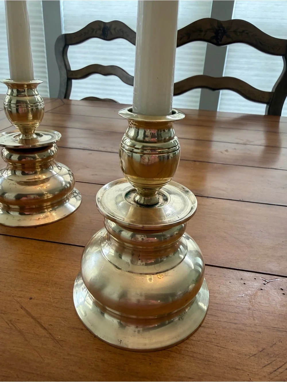 Vintage Heavy Brass Taper Candle Holders with Hollywood Regency Style - Set of 2